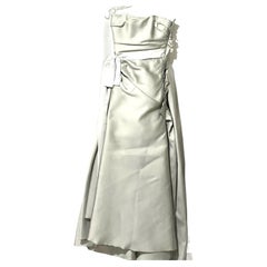 New LANVIN Duchesse Satin Vintage Gray Long Wedding Celebrity Gown US 2 4 FR 36