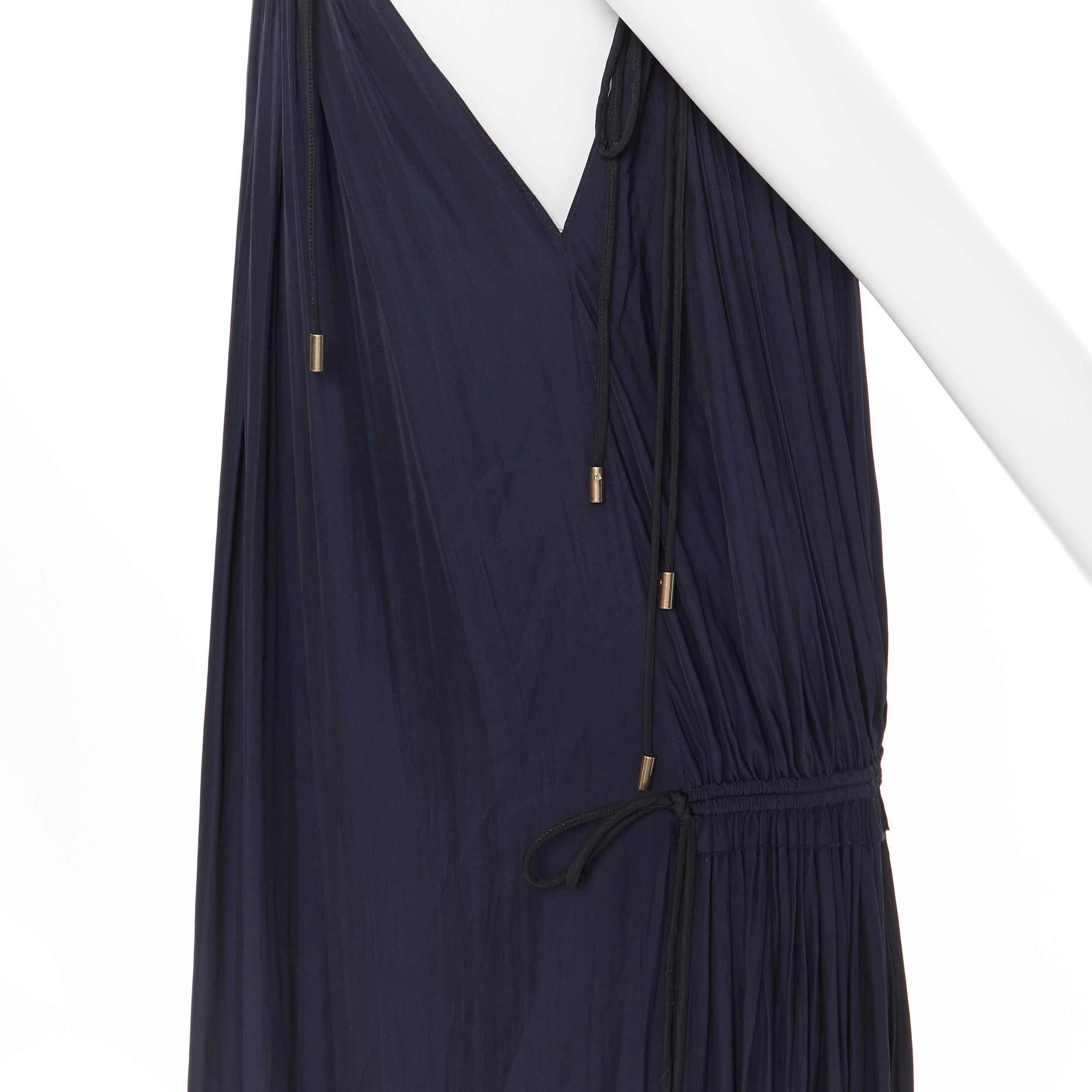 new LANVIN Elbaz midnight blue black pleated tie detail maxi dress FR34 XS 3