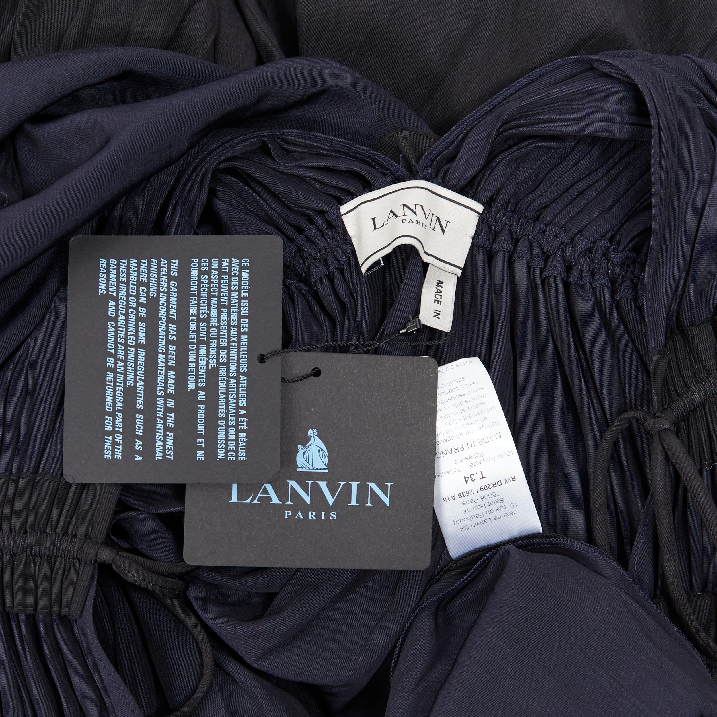 new LANVIN Elbaz midnight blue black pleated tie detail maxi dress FR34 XS 4