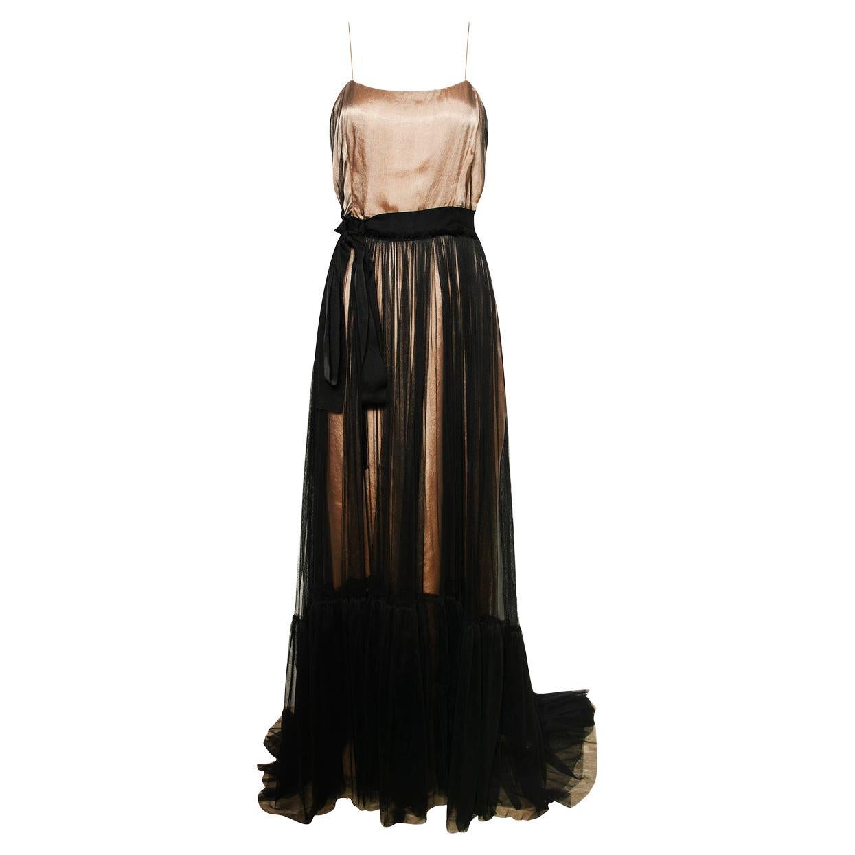 Lanvin Black and Silver Silk Gown- Circa 80's For Sale at 1stDibs