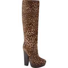 New  LANVIN Leopard Print  Hair-Calf Studded Platform Boots 37.5 and 38.5