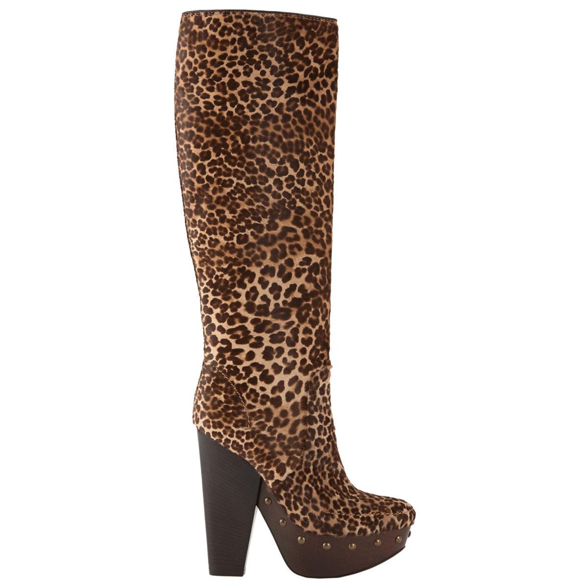 New  LANVIN Leopard Print  Hair-Calf Studded Platform Boots 37.5 and 38.5 For Sale