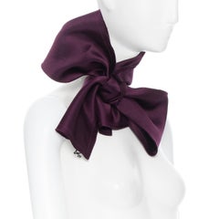 new LANVIN purple pure silk tonal stitching raw cut edge rectangular scarf bow