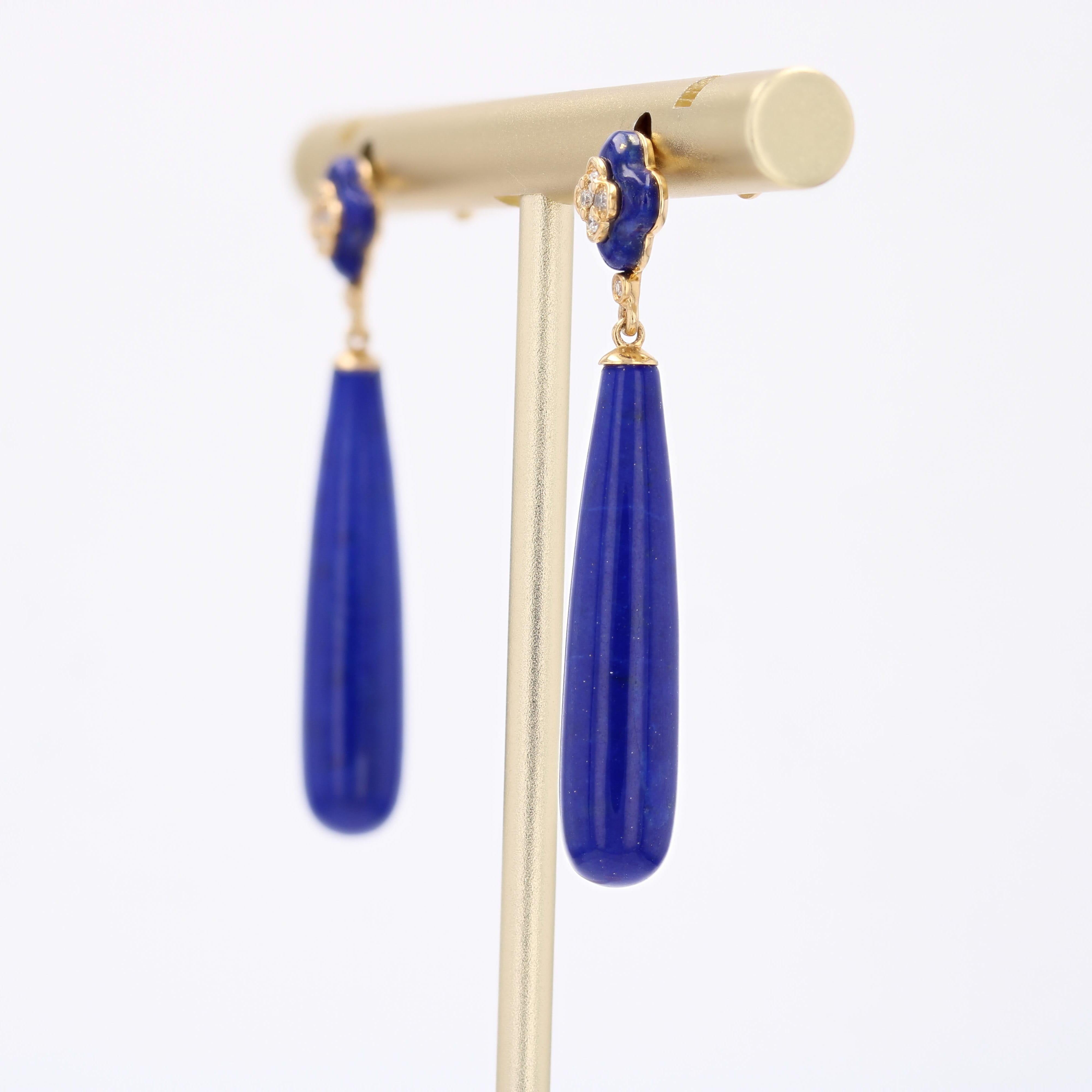 New Lapis Lazuli Diamonds Orecchini pendenti in oro giallo 18 carati in vendita 5