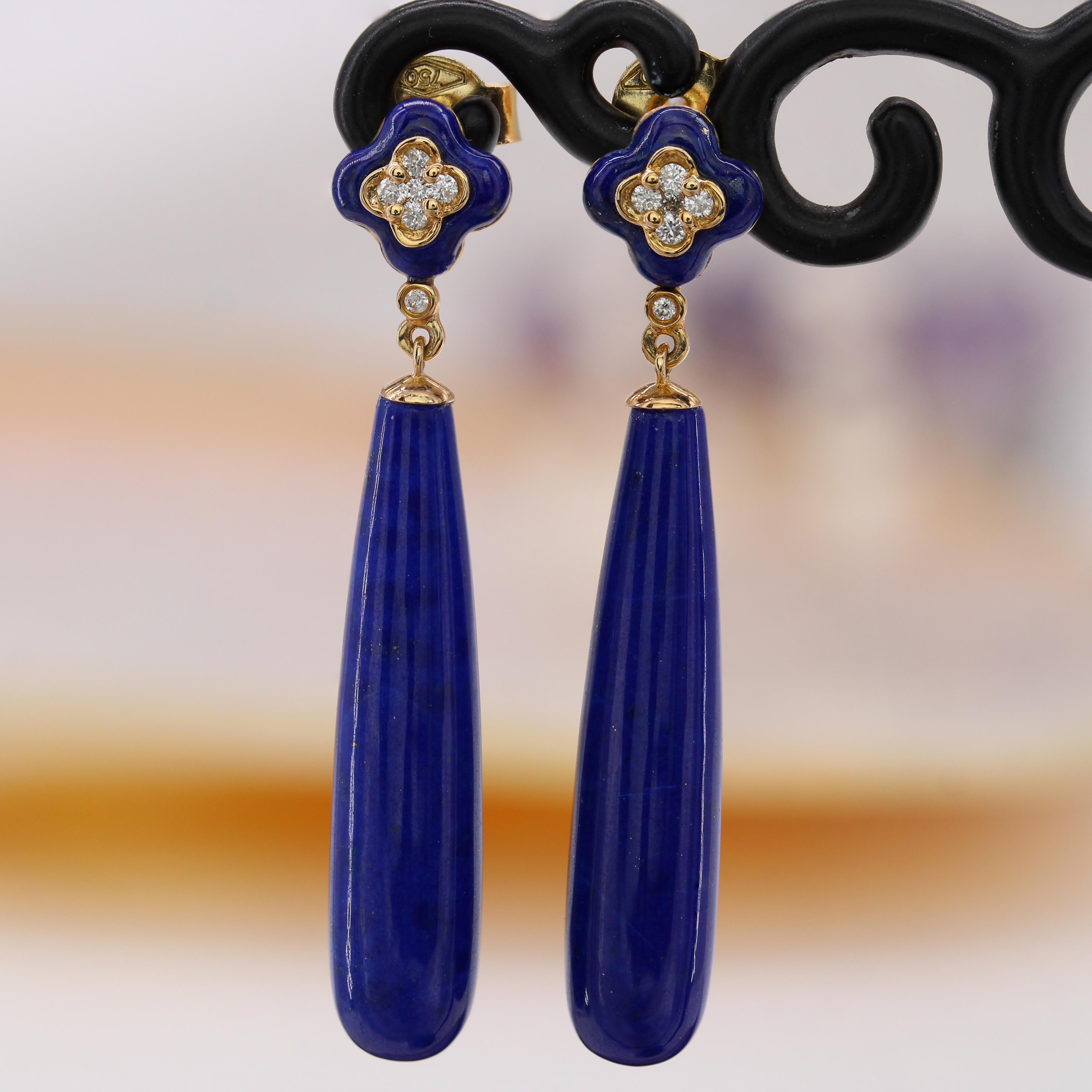 Moderno New Lapis Lazuli Diamonds Orecchini pendenti in oro giallo 18 carati in vendita