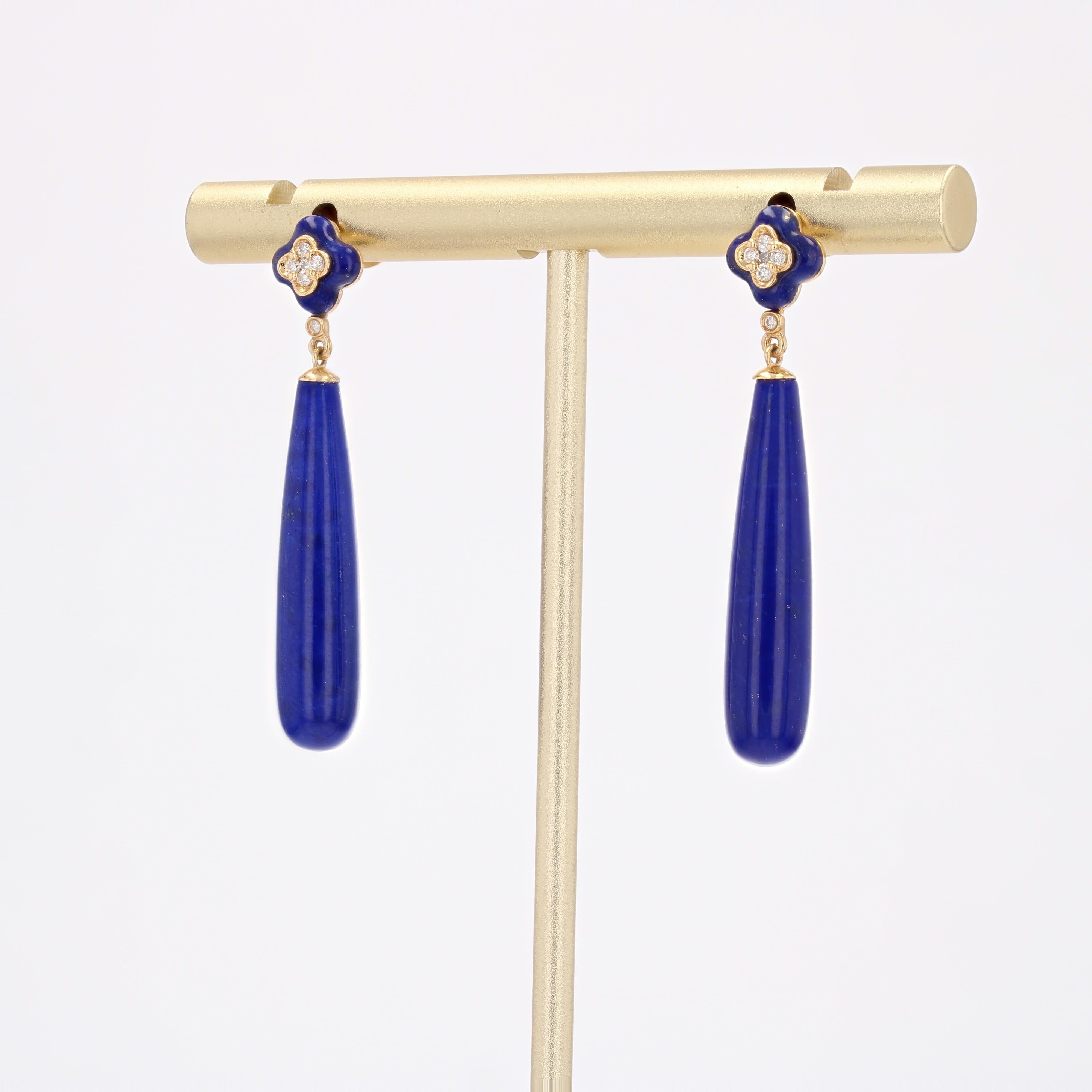 Taglio brillante New Lapis Lazuli Diamonds Orecchini pendenti in oro giallo 18 carati in vendita