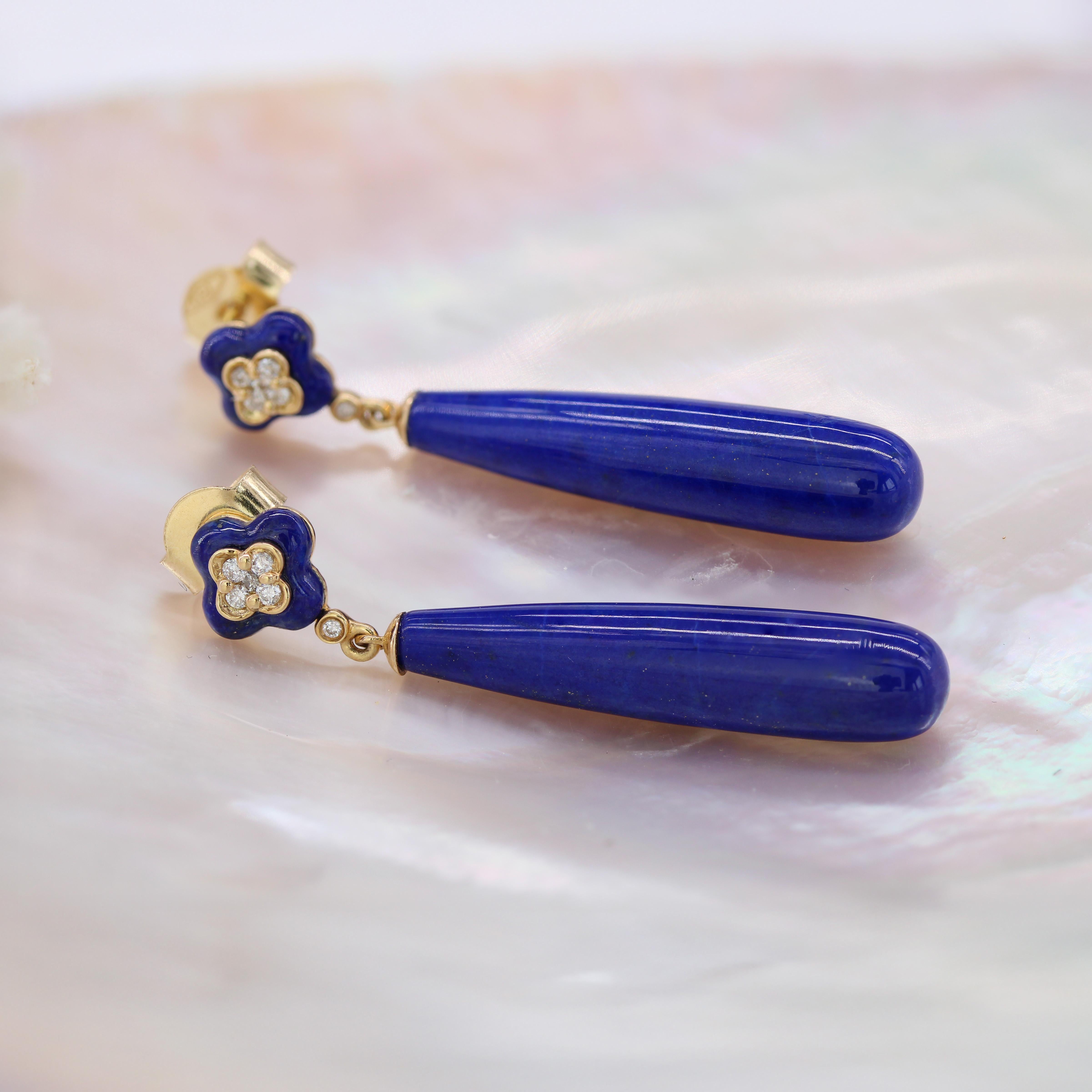 Donna New Lapis Lazuli Diamonds Orecchini pendenti in oro giallo 18 carati in vendita