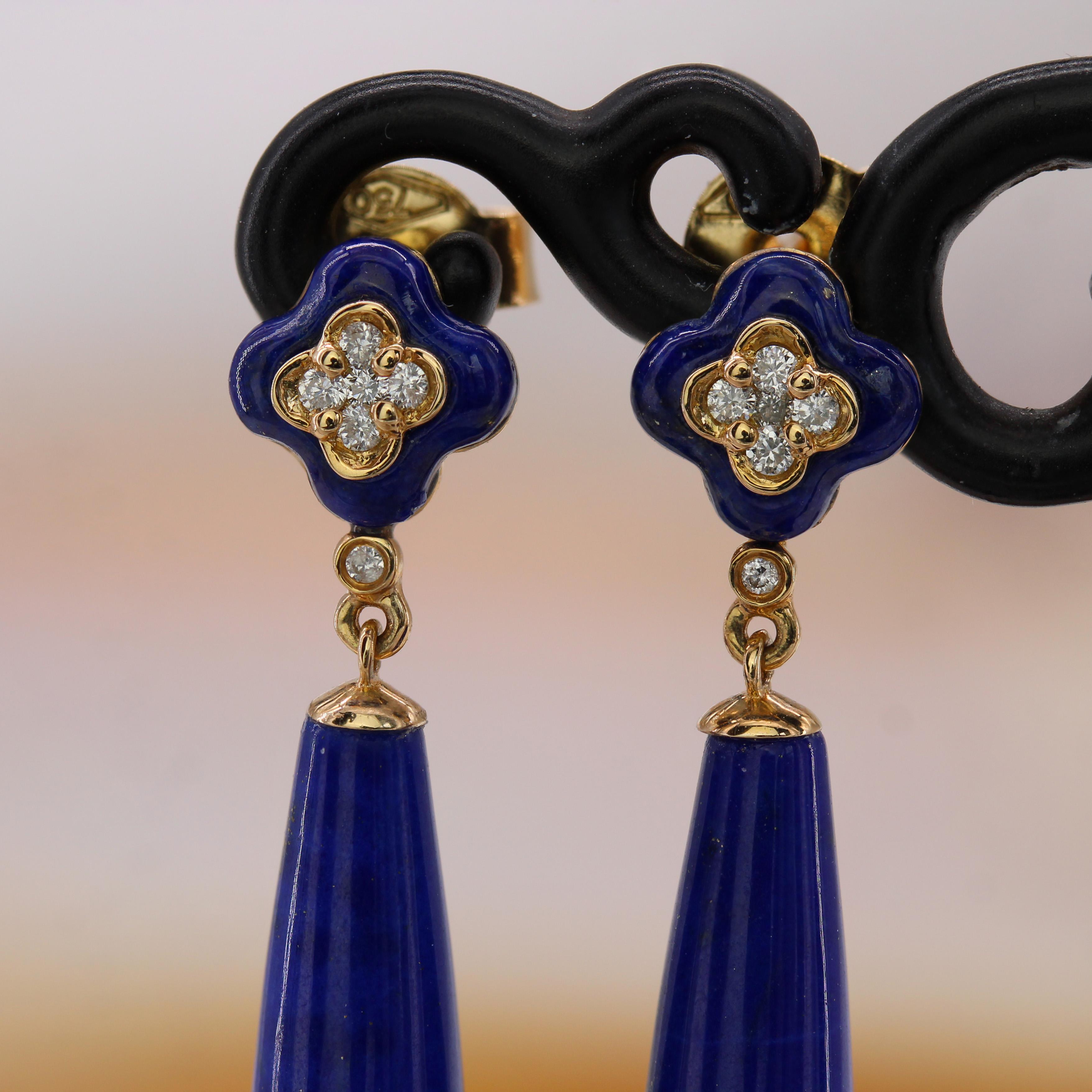 New Lapis Lazuli Diamonds Orecchini pendenti in oro giallo 18 carati in vendita 1