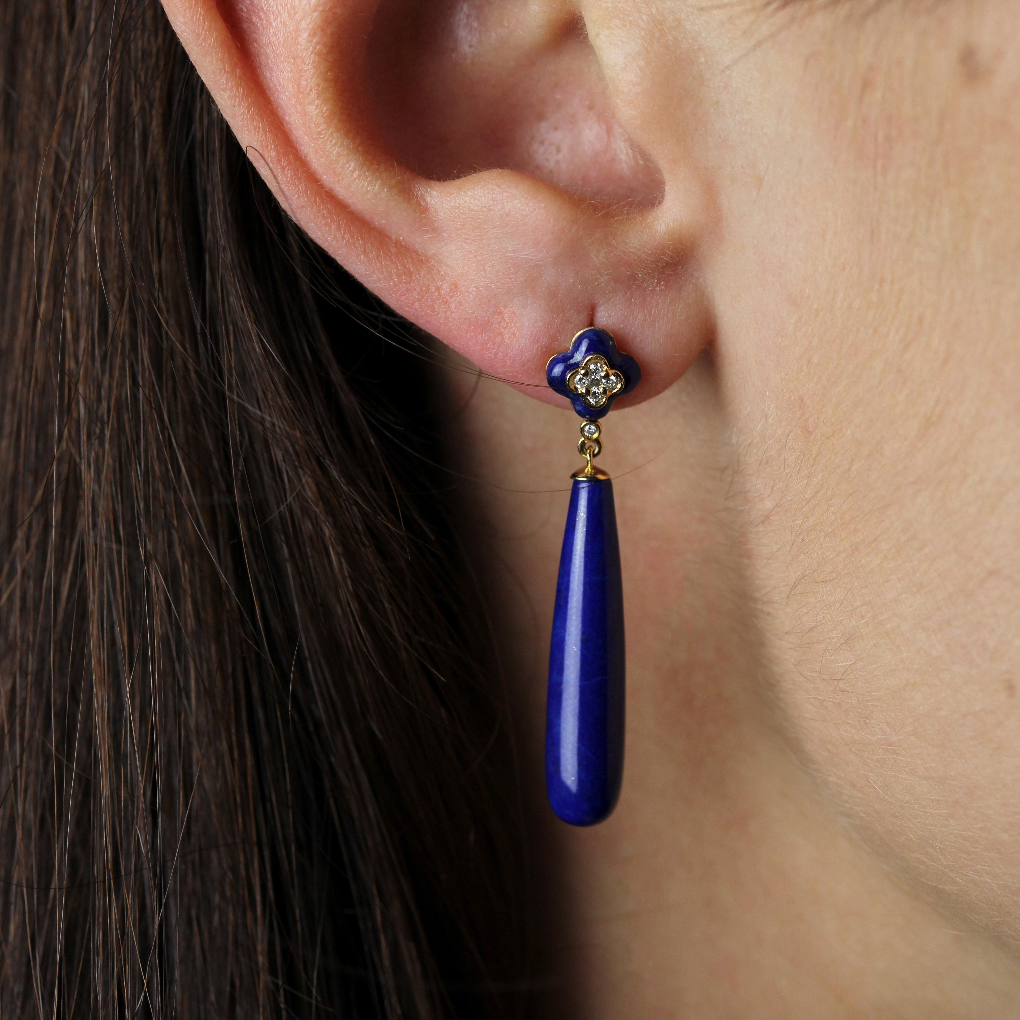 New Lapis Lazuli Diamonds Orecchini pendenti in oro giallo 18 carati in vendita 2