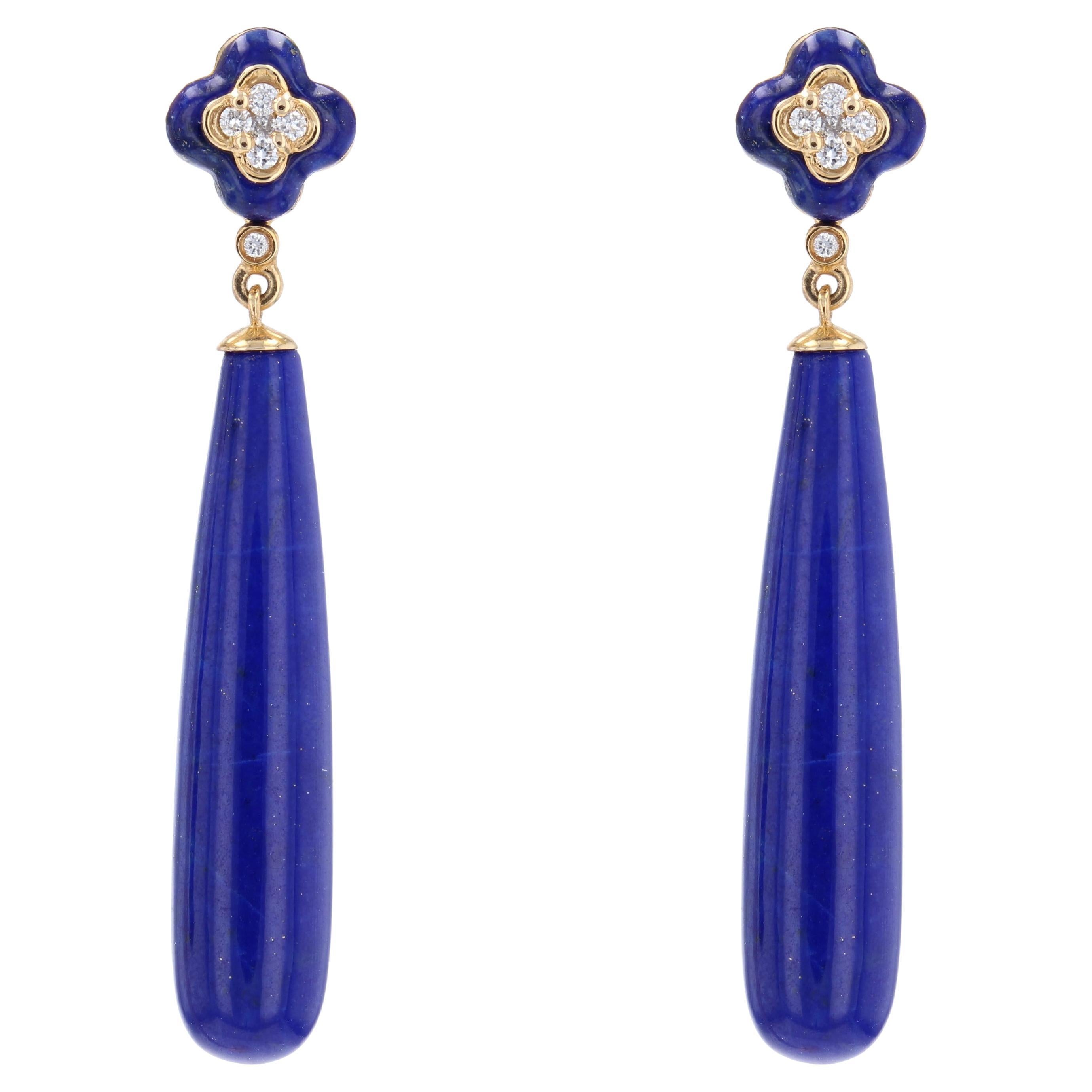 New Lapis Lazuli Diamonds Orecchini pendenti in oro giallo 18 carati