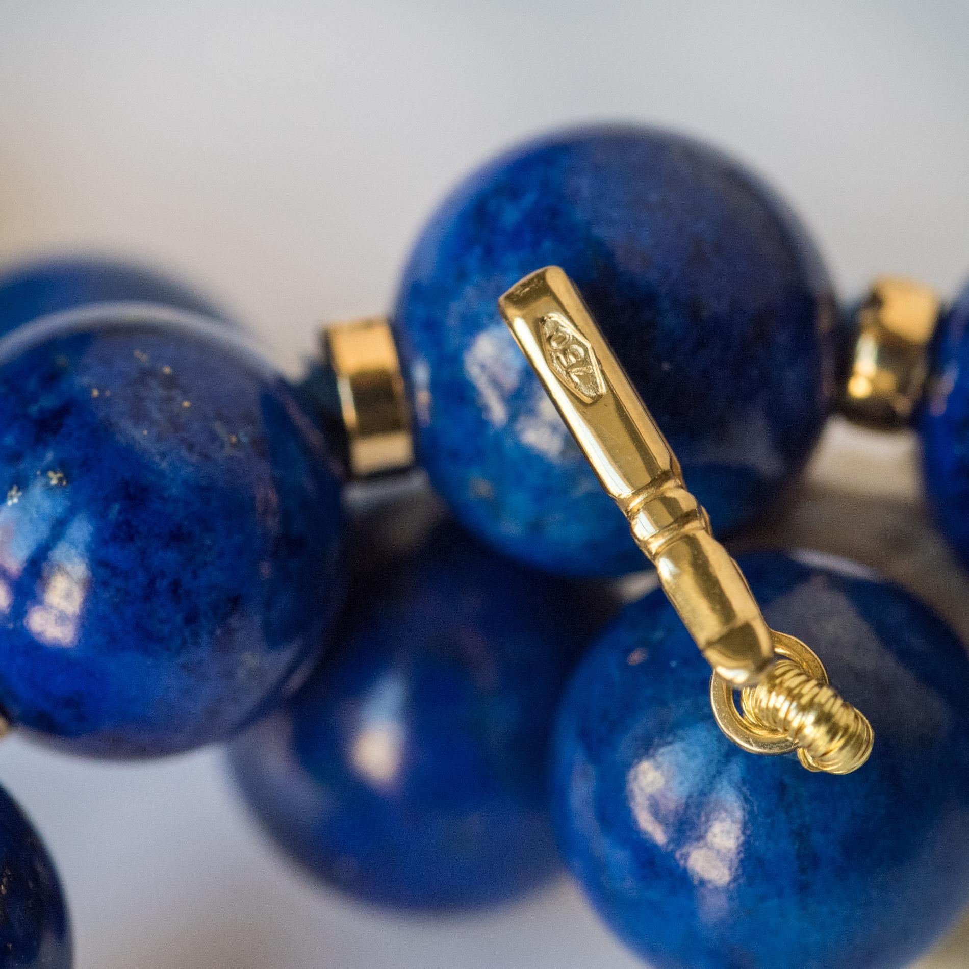 New Lapis Lazuli Pearls 18 Karat Yellow Gold Discs Chocker Necklace 6