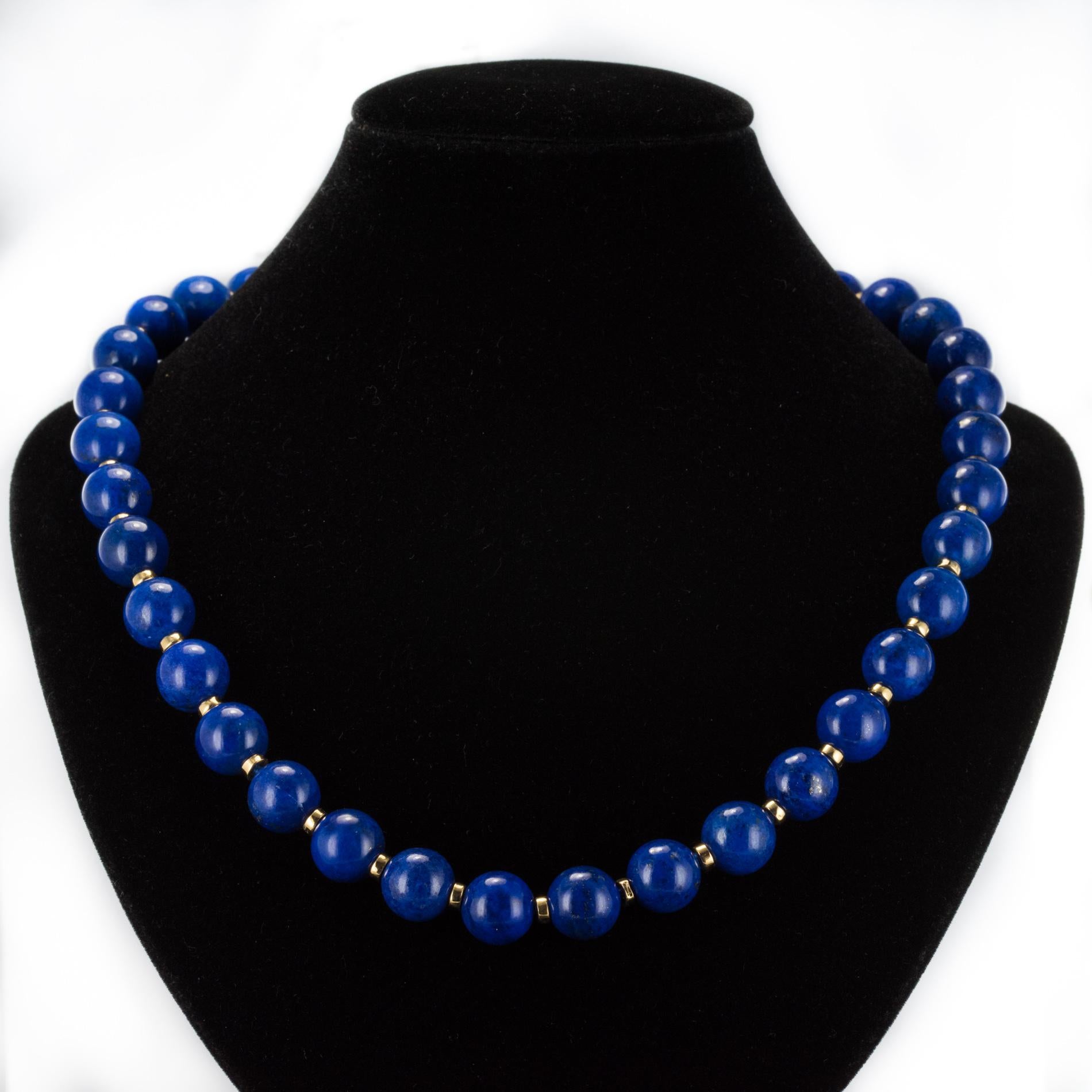 New Lapis Lazuli Pearls 18 Karat Yellow Gold Discs Chocker Necklace 1