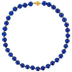 New Lapis Lazuli Pearls 18 Karat Yellow Gold Discs Chocker Necklace