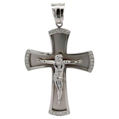 Nuevo Colgante Cruz Grande Oro Blanco 14k 0,61ctw Diamante Acabado Mate y Pulido