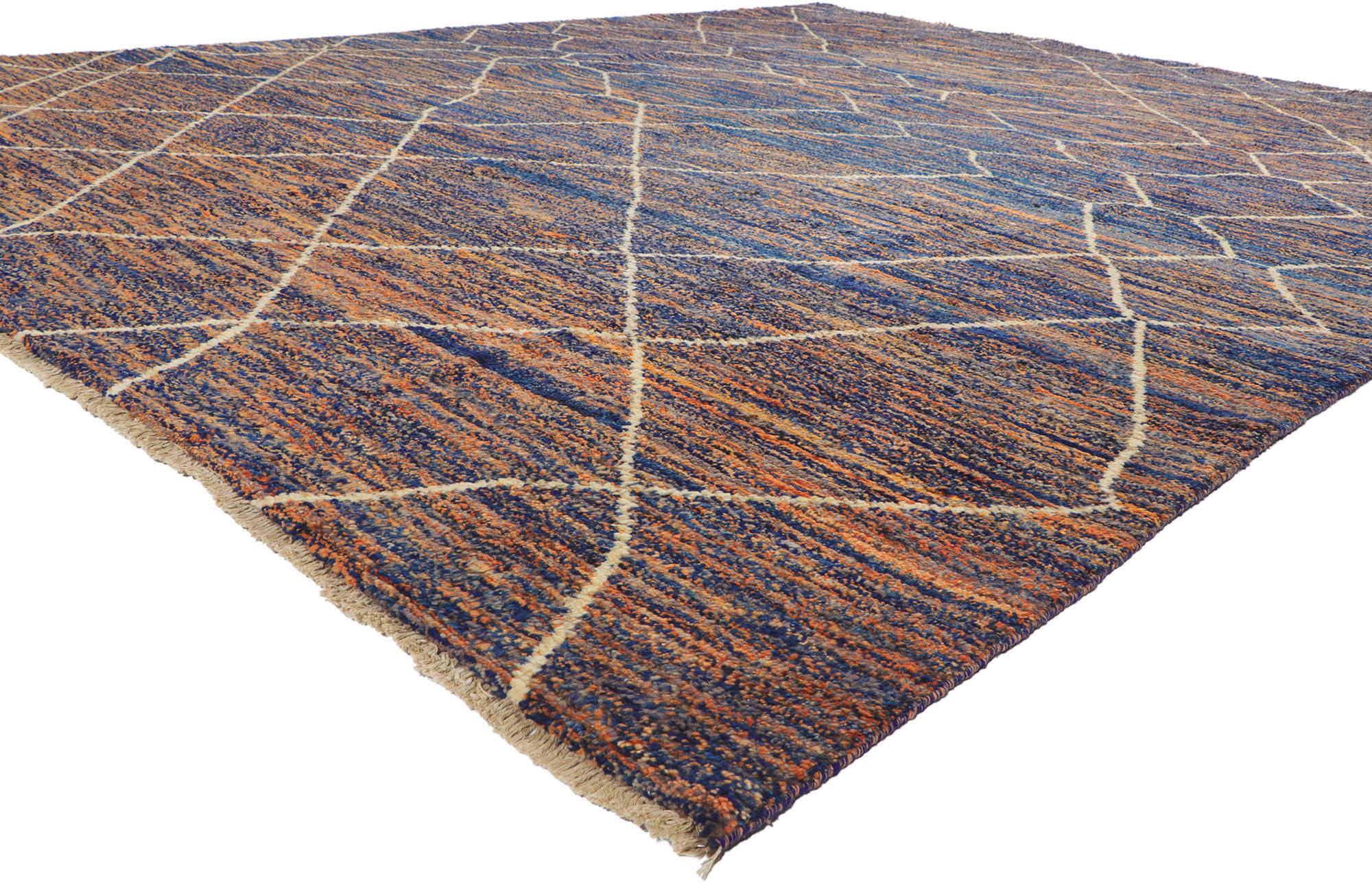 80347 New Abstract Moroccan Area Rug, 10'05 x 13'07. Emanant d'un charme nomade avec des détails et une texture incroyables, ce tapis de style marocain est une vision captivante de la beauté tissée. Le design intemporel et la riche palette de