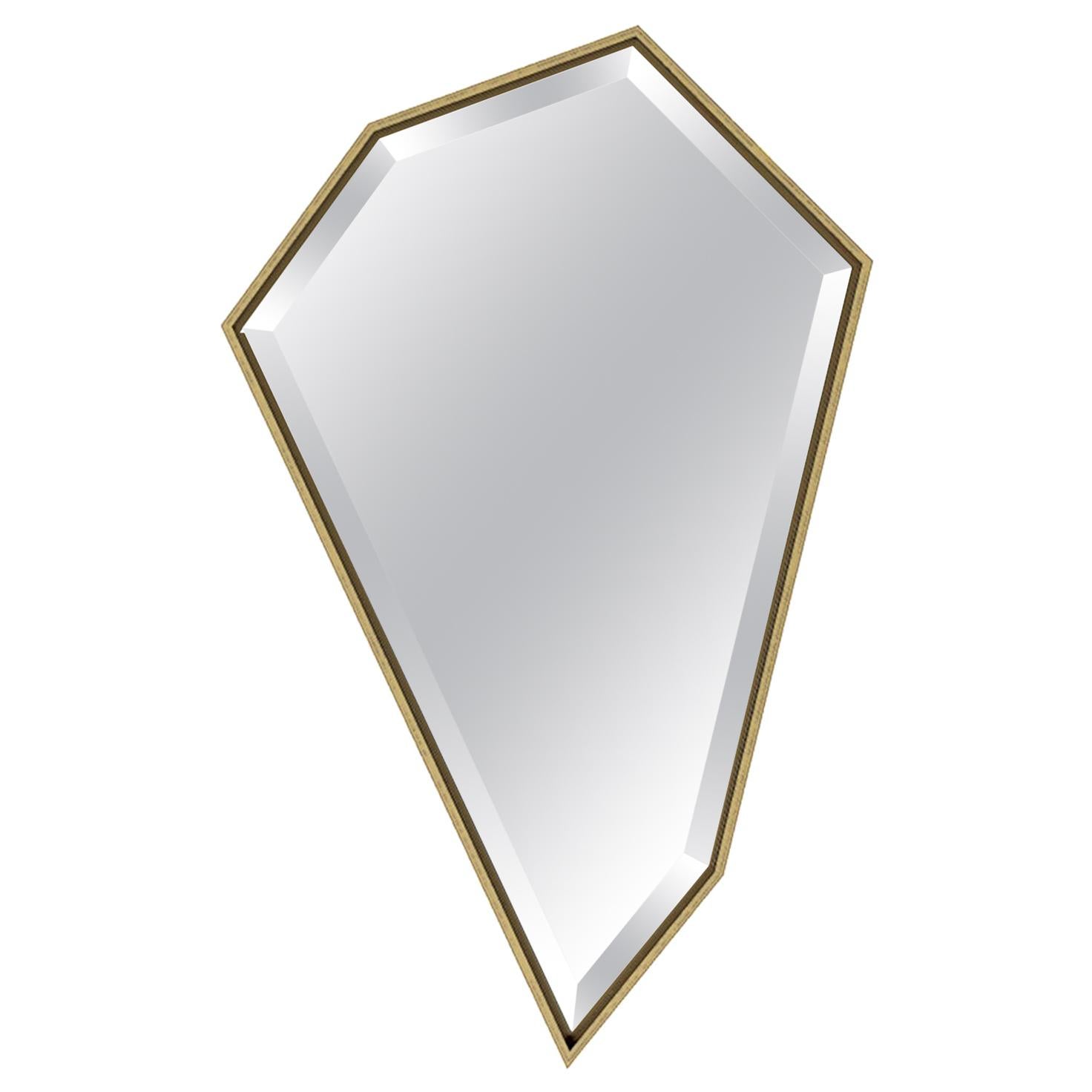 Nouveau grand miroir mural angulaire "Foster" en feuille d'or en vente