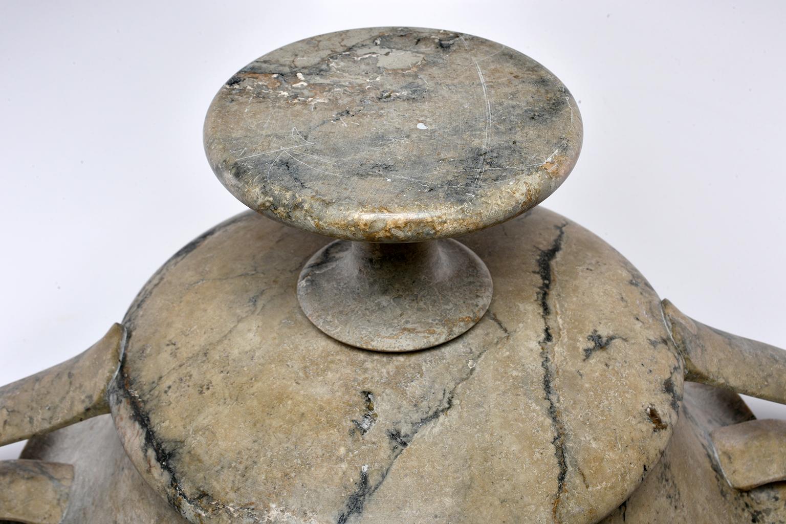 Contemporary New Large Hand Carved Italian Marble Vessel with Handles