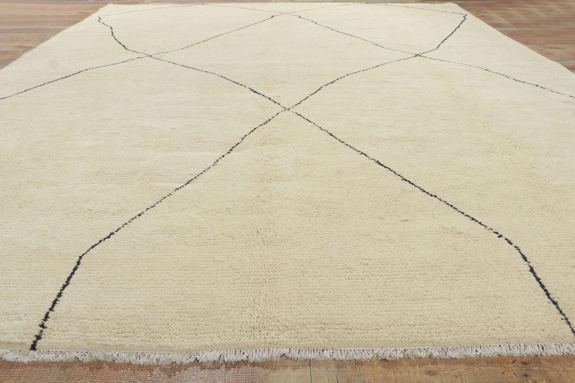 Wool New Large Modern Moroccan Area Rug, Minimalist Style Meets Boho Chic For Sale
