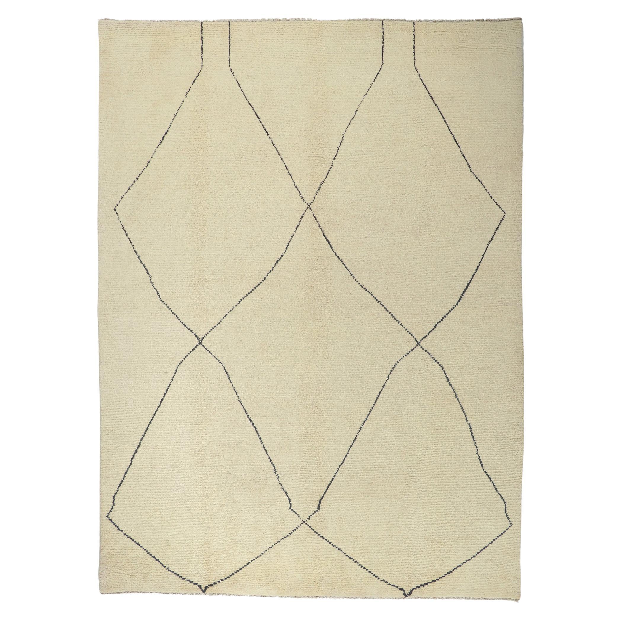 New Large Modern Moroccan Area Rug, Minimalist Style Meets Boho Chic For Sale