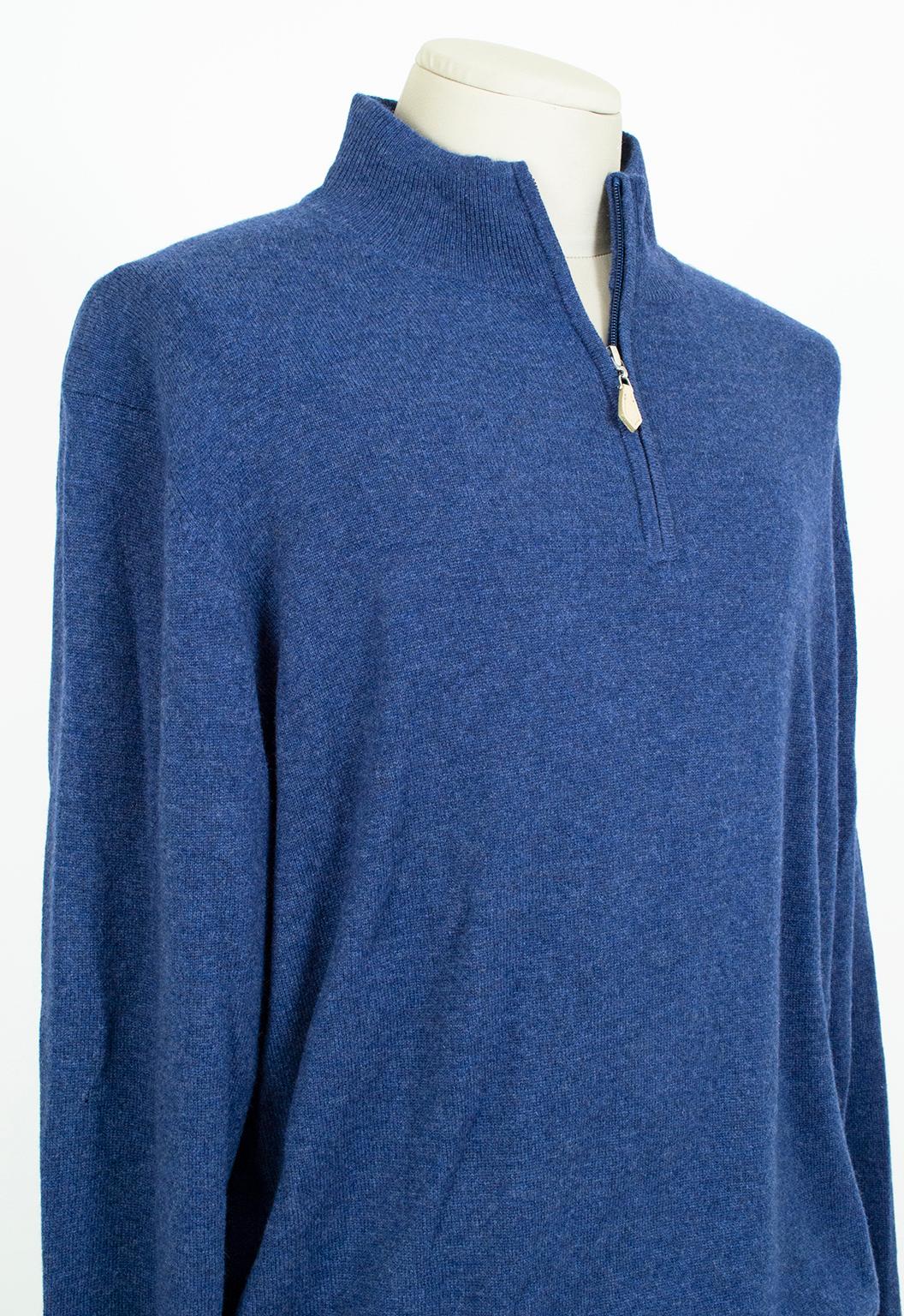 New *Large Size* Men’s Neiman Marcus Blue Cashmere Half-Zip Sweater – XXL, 2019 In New Condition For Sale In Tucson, AZ