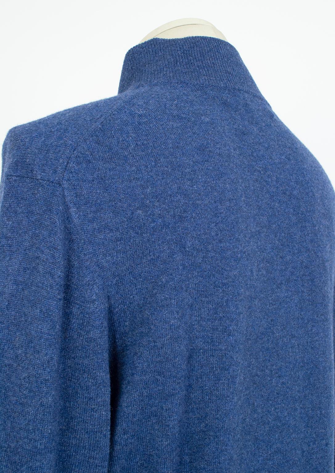 Men's New *Large Size* Men’s Neiman Marcus Blue Cashmere Half-Zip Sweater – XXL, 2019 For Sale