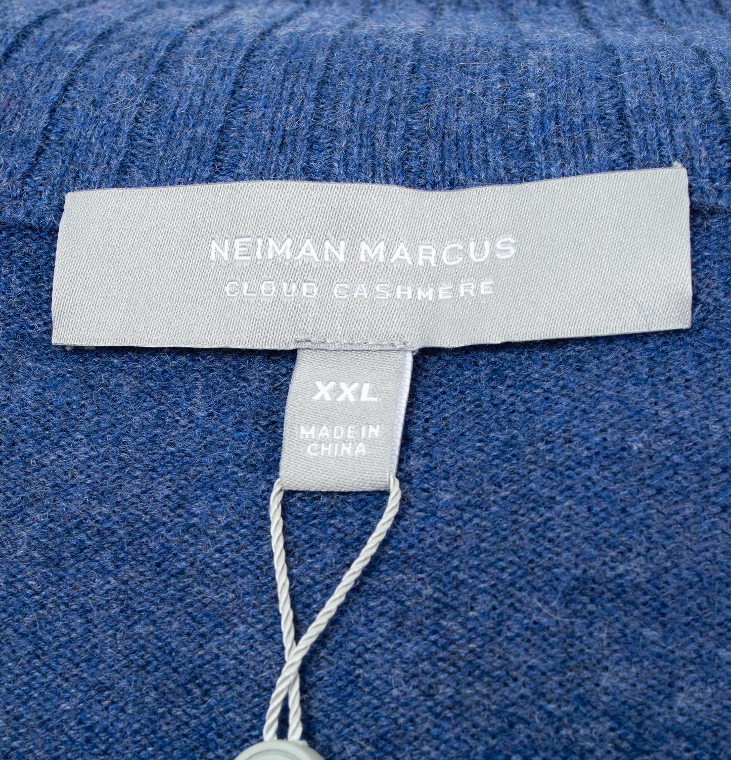 New *Large Size* Men’s Neiman Marcus Blue Cashmere Half-Zip Sweater – XXL, 2019 For Sale 2