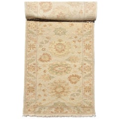 Vintage New Narrow Beige Ivory Floral Persian Sultanabad Oushak Style Runner Rug