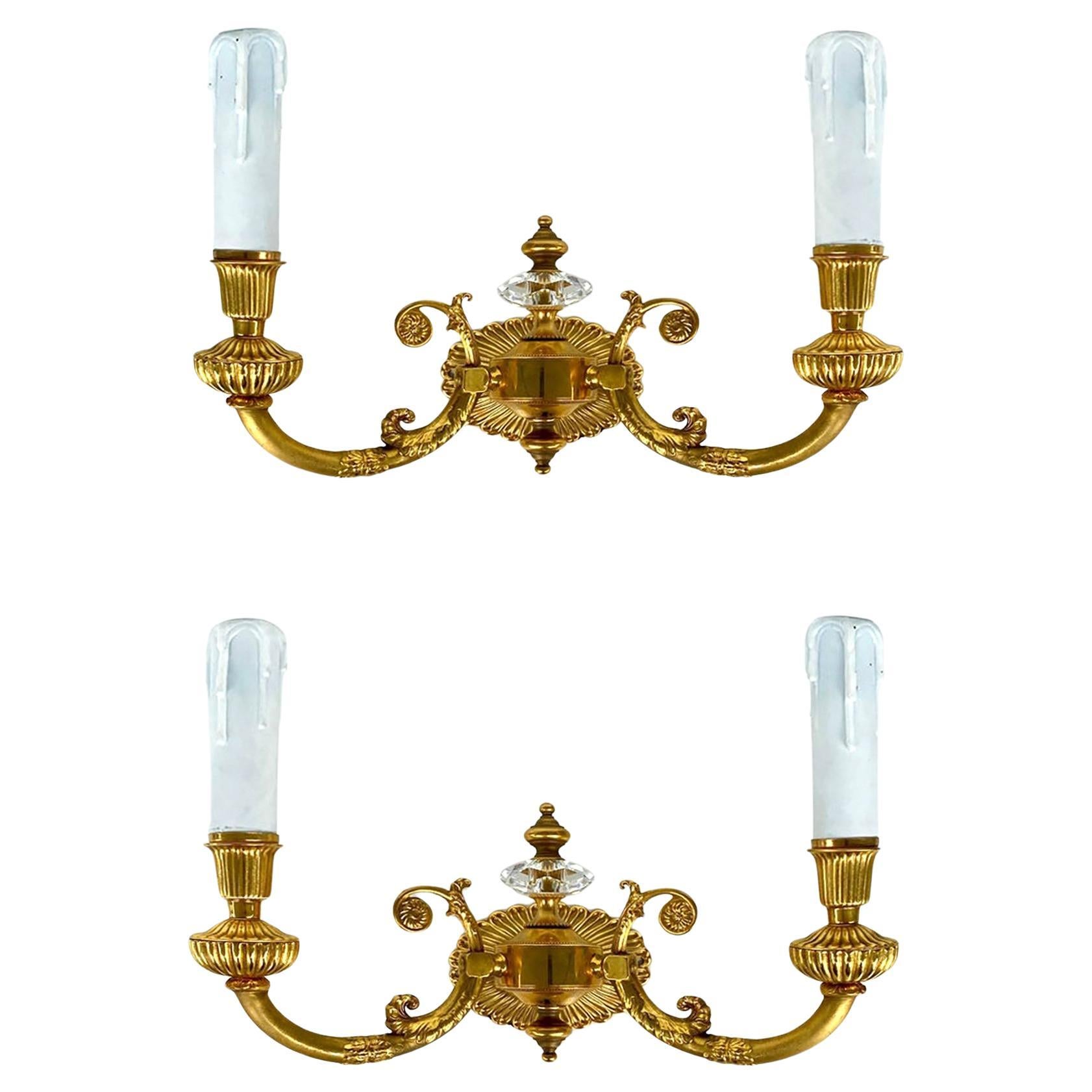 Wandleuchter aus vergoldeter Bronze und Kristall von Laudarte Srl, Paar im Angebot