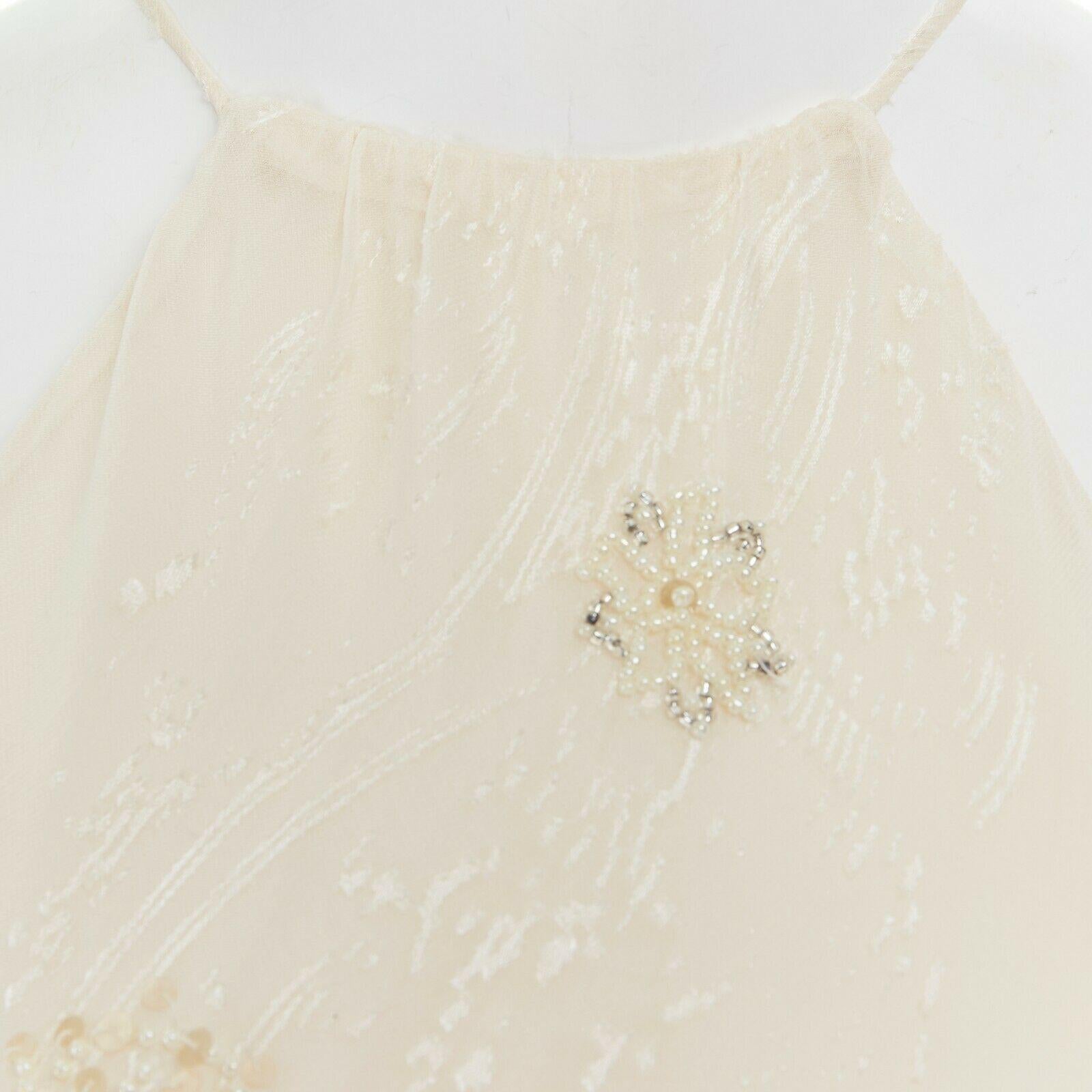 new LAUNDRY SHELLI SEGAL cream silk Devore bead embellished halter gown US8 M 2