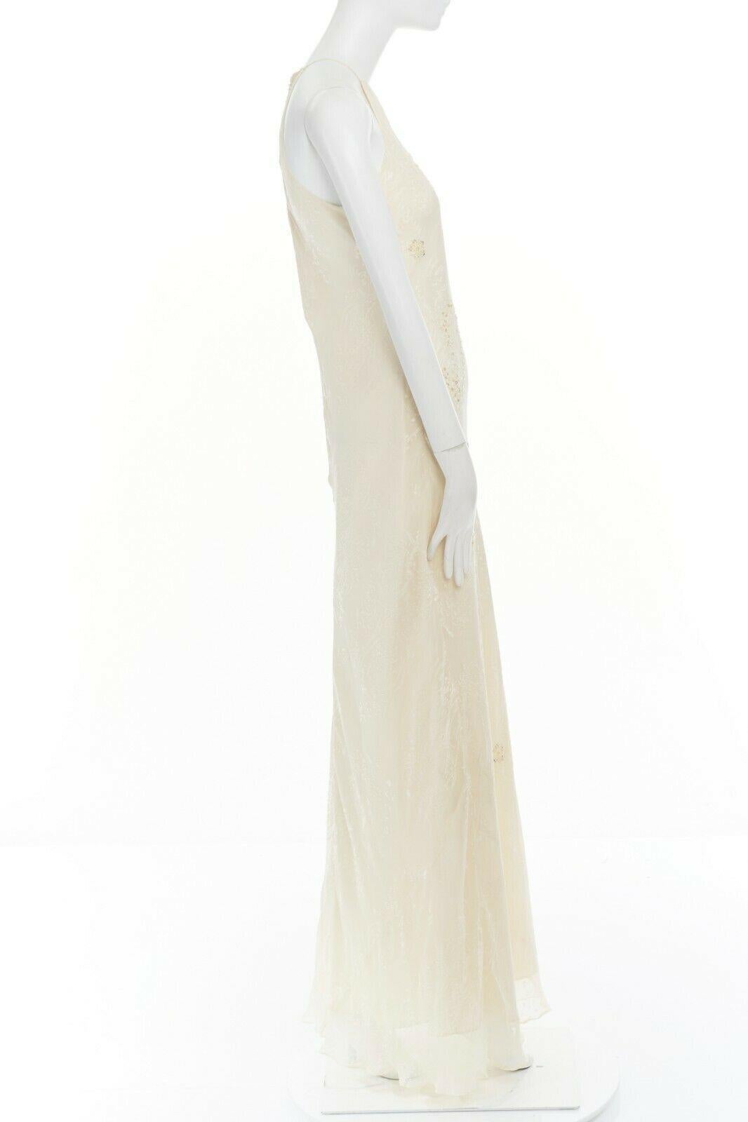 Beige new LAUNDRY SHELLI SEGAL cream silk Devore bead embellished halter gown US8 M