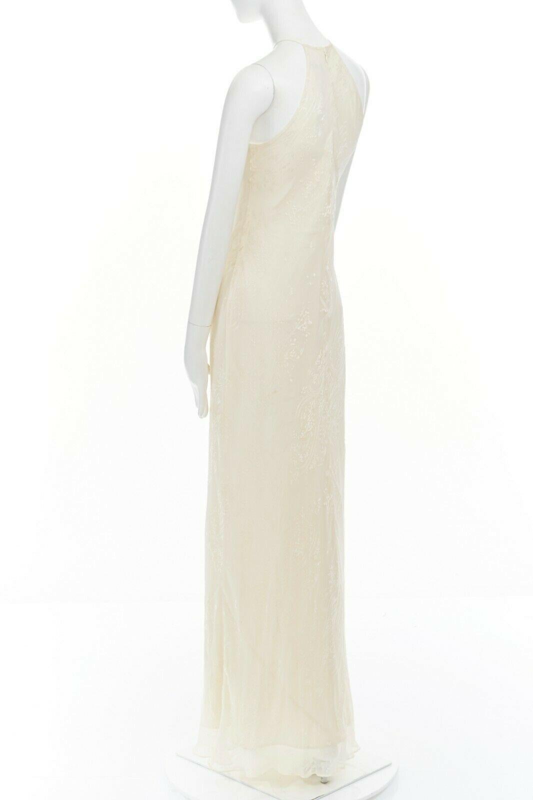 Women's new LAUNDRY SHELLI SEGAL cream silk Devore bead embellished halter gown US8 M