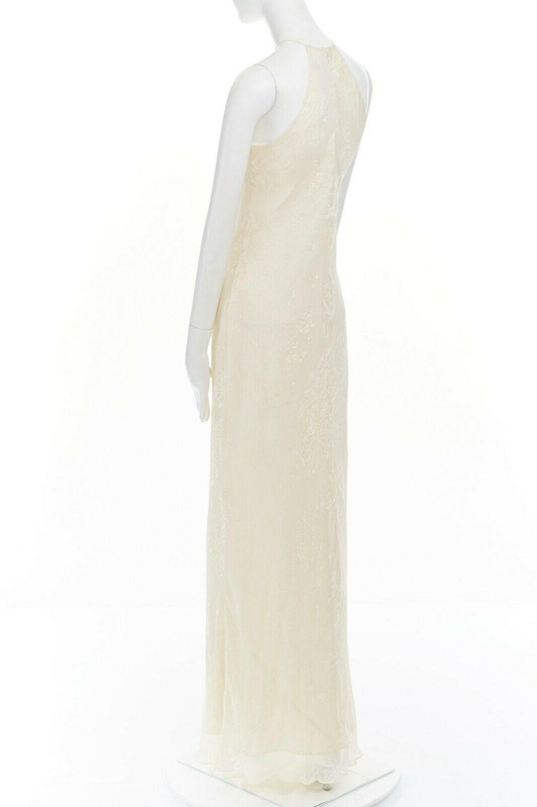 new LAUNDRY SHELLI SEGAL cream silk Devore bead embellished halter gown