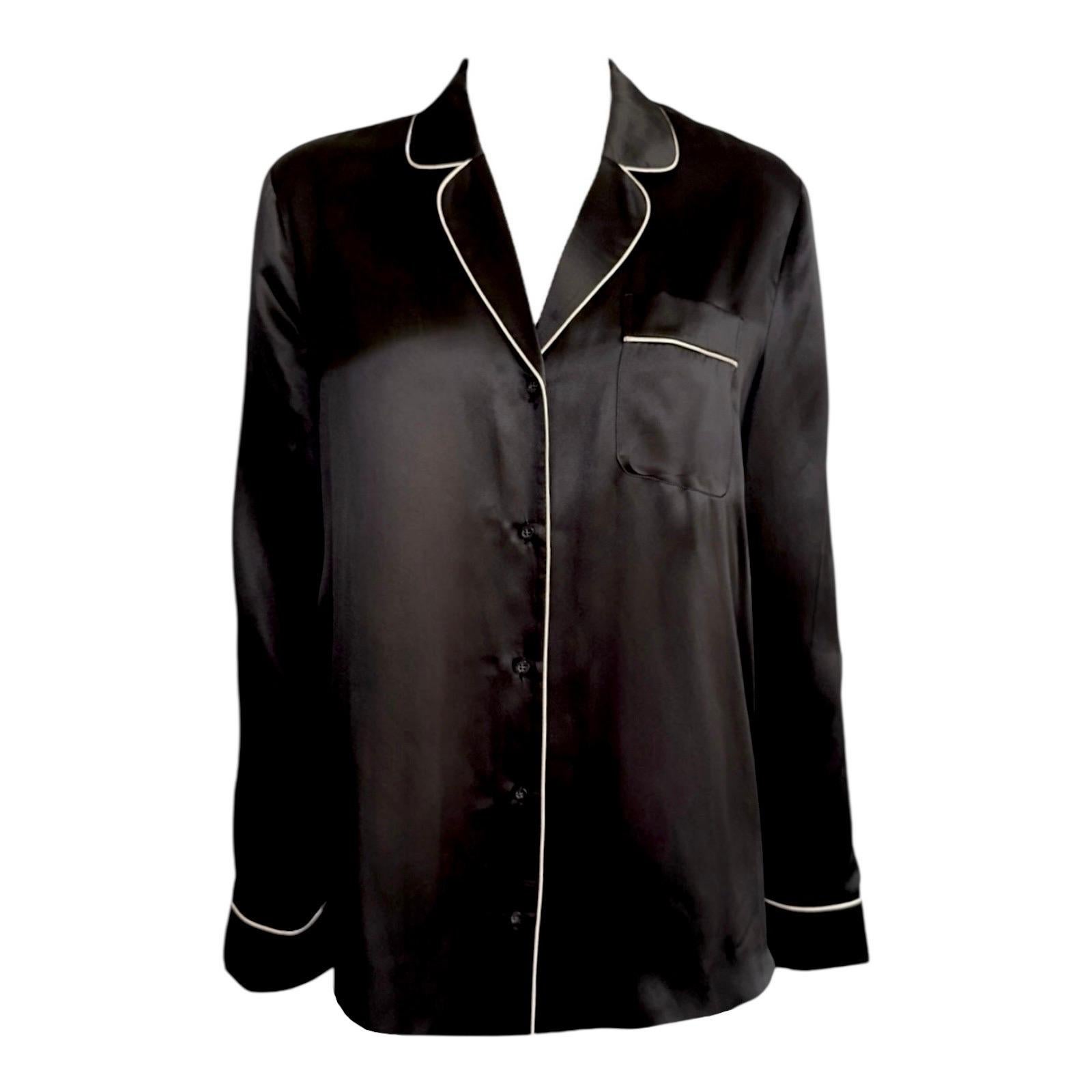 Chemisier Lauren Ralph Lauren en charmeuse noire avec passepoil L