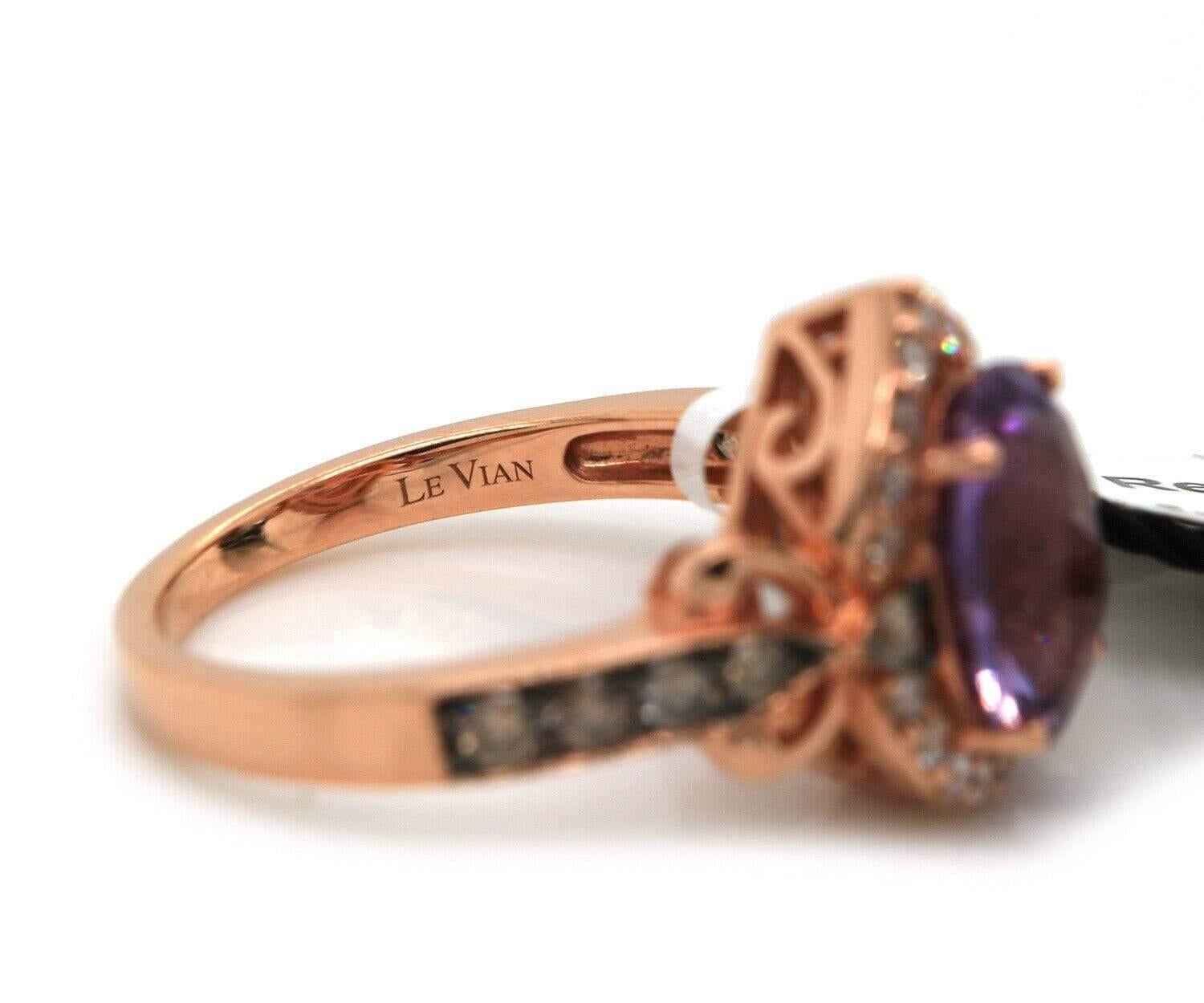 Women's New Le Vian Oval Amethyst and 0.40ctw Diamond Ring in 14K Rose Gold For Sale