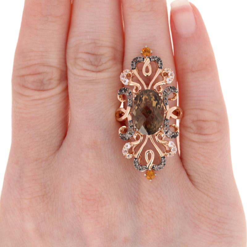 Le Vian Oval Cut Smoky Quartz, Topaz, and Citrine Ring, 14k Rose Gold Women's In New Condition In Greensboro, NC