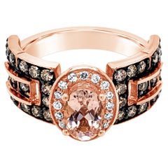 New LeVian Ring Morganite Chocolate Diamonds Vanilla Diamonds 14K Rose Gold