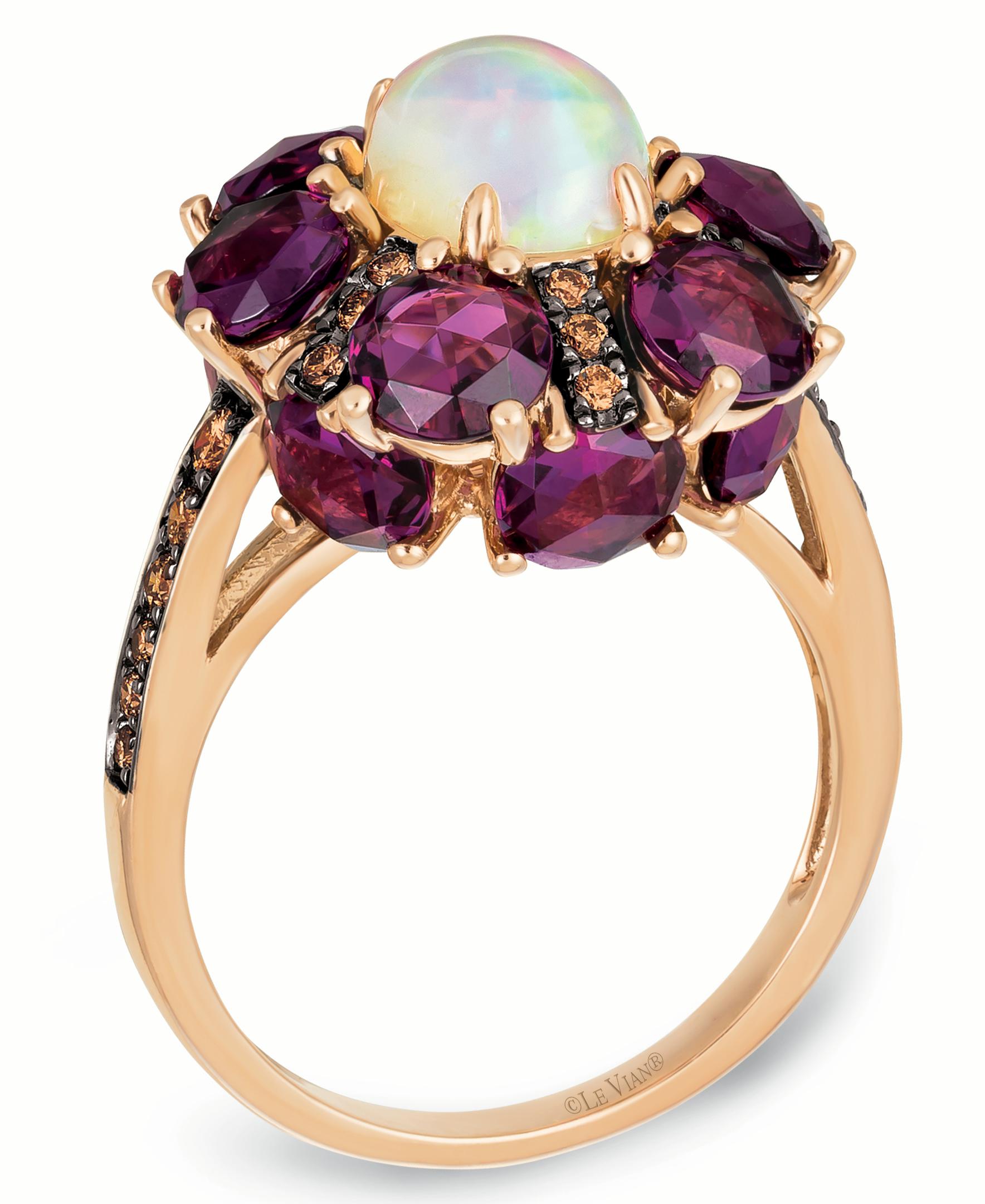 Le Vian Chocolatier® Ring featuring 7/8 cts. Neopolitan Opal™, 5  3/4 cts. Raspberry Rhodolite®, 1/3 cts. Chocolate Diamonds®  set in 14K Strawberry Gold®

