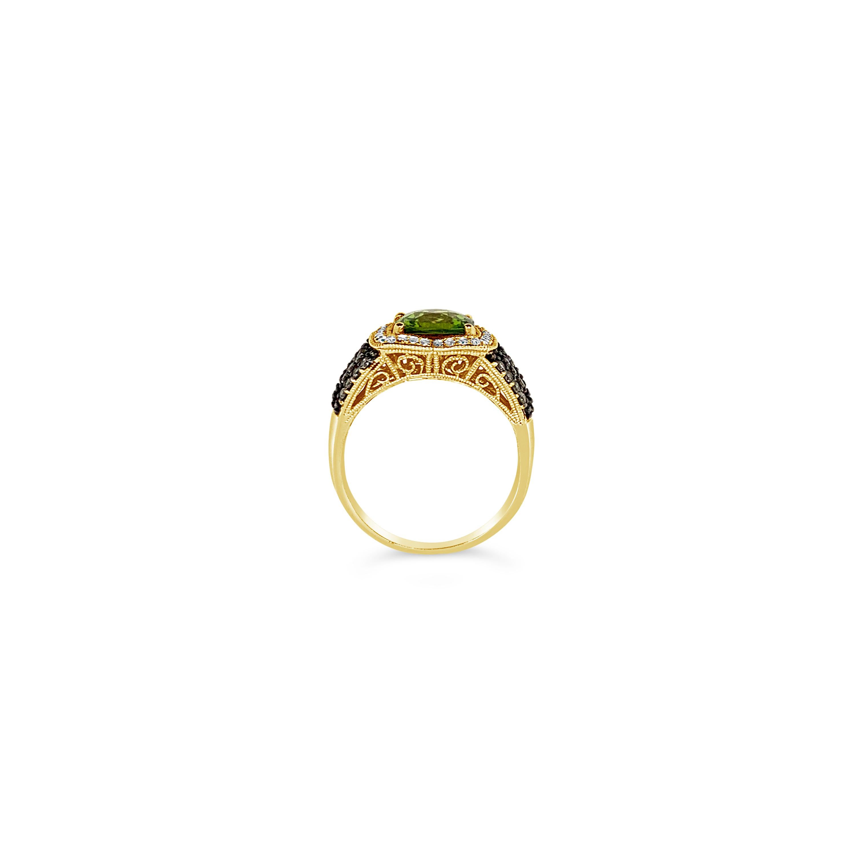Grand Sample Sale Ring featuring 2 cts. Green Apple Peridot™, 1/3 cts. Chocolate Diamonds® , 1/8 cts. Vanilla Diamonds®  set in 14K Honey Gold™
