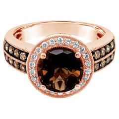 New LeVian Ring Smoky Quartz Chocolate Diamonds Vanilla Diamonds 14K Rose Gold