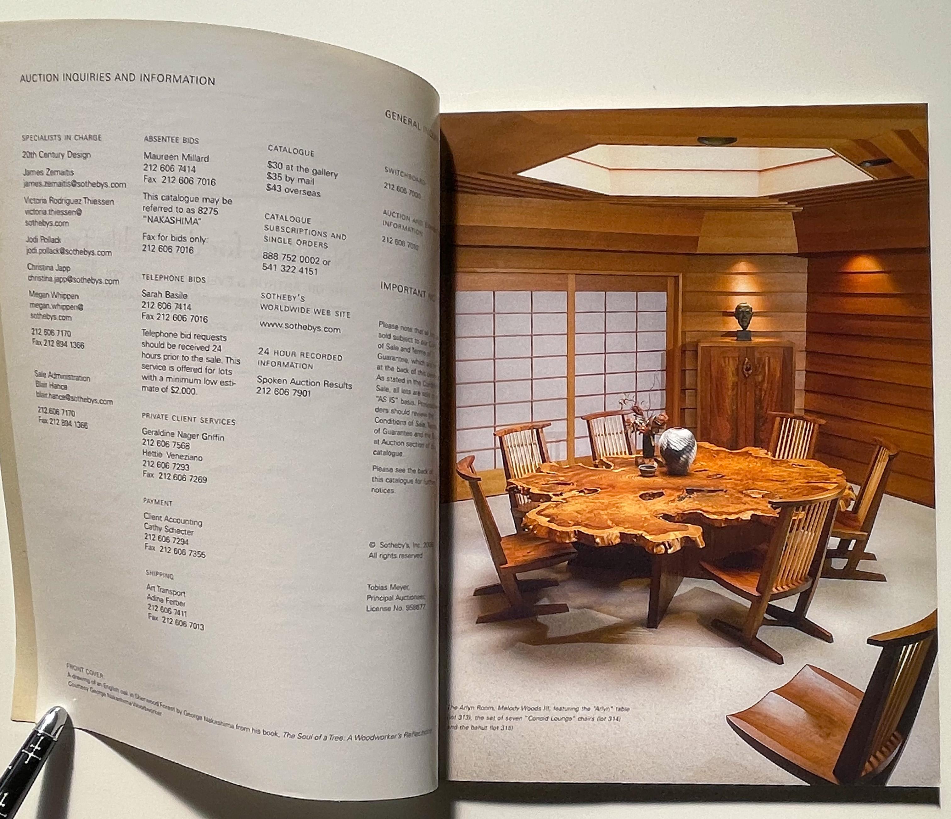 Katalog einer Versteigerung bei Sotheby's, New York, am 15. Dezember 2006, bei der die Möbel- und Beleuchtungskollektion von Arthur und Evelyn Krosnick von George Nakashima präsentiert wurde. Es handelt sich dabei um die zweite Kollektion, da die