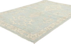 New Contemporary Light Blue Oushak Rug with Modern Style