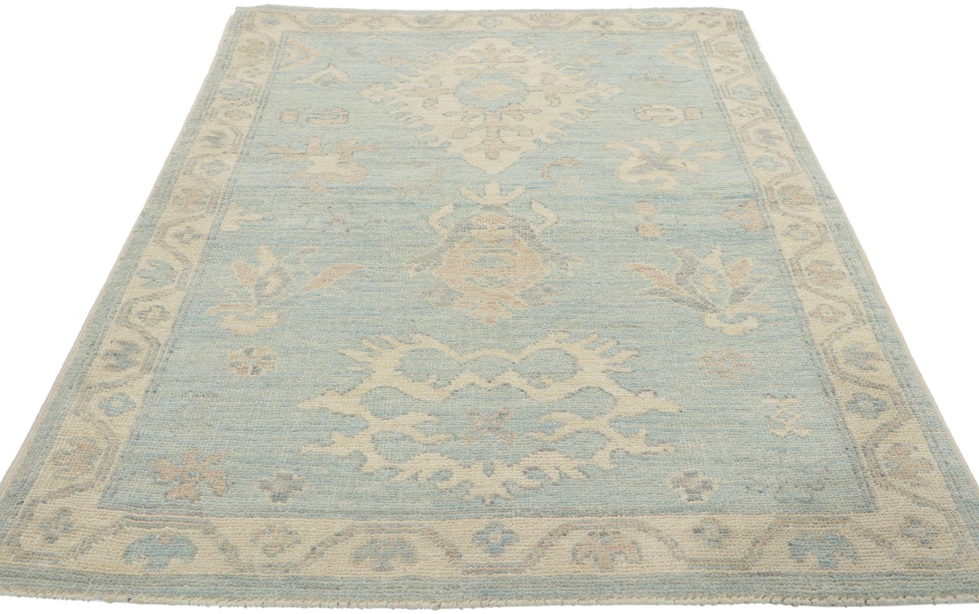 Pakistani Light Blue Modern Oushak Rug, Contemporary Elegance Meets Relaxed Refinement For Sale