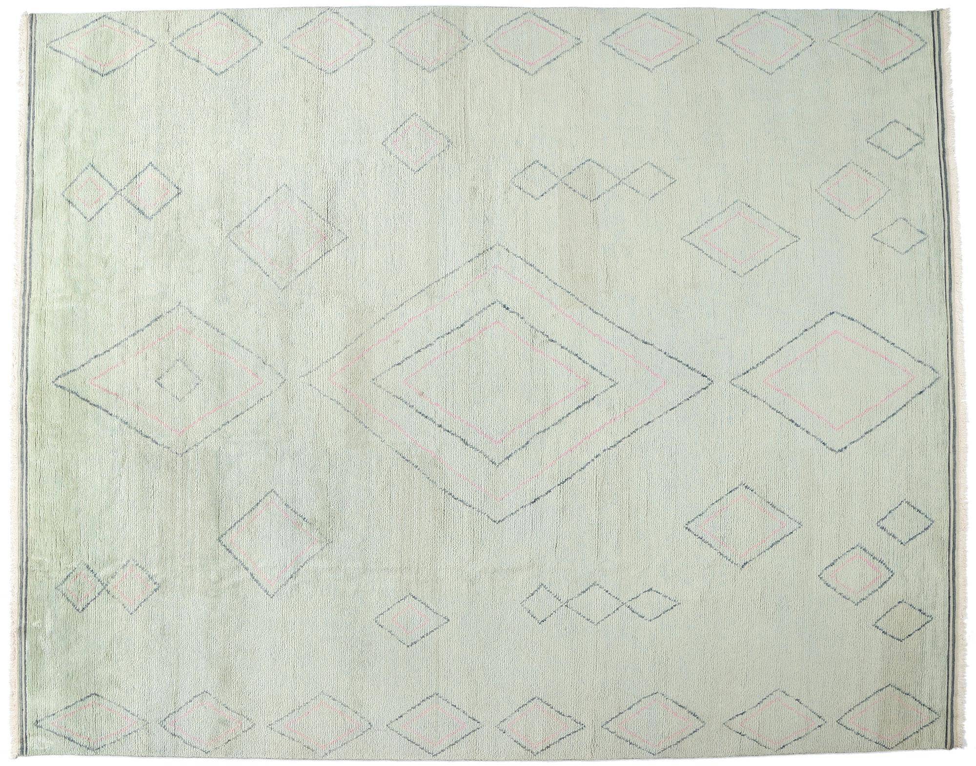 New Light Green Celadon Contemporary Moroccan Area Rug For Sale 3