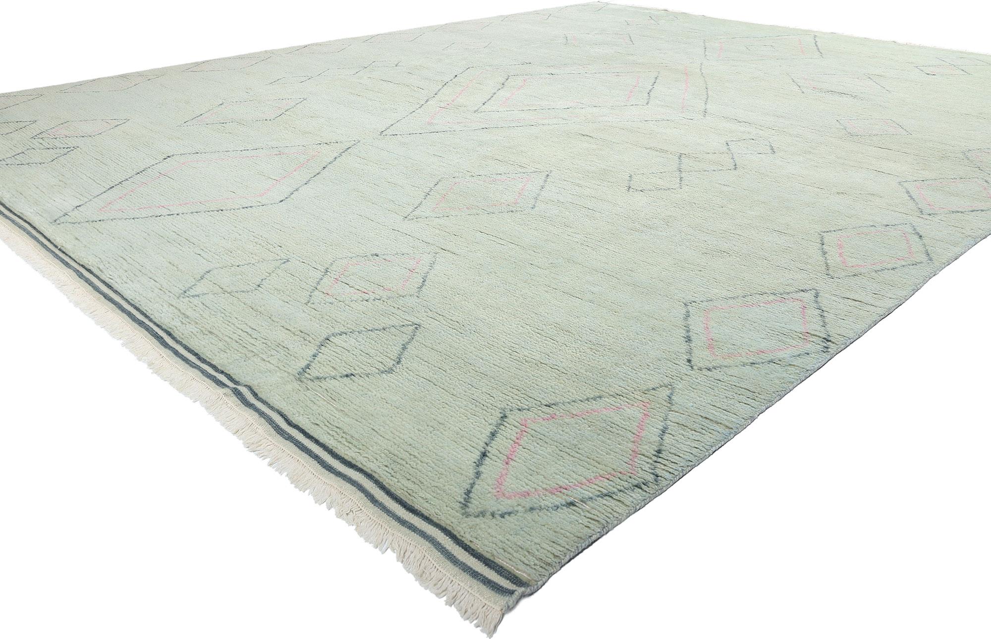 31297 Modern Tribal Moroccan Rug, 12'00 x 14'08. Indian Moroccan rugs seamlessly combine geometric shapes, modern designs, and symbolic motifs characteristic of Moroccan rug craftsmanship. Handcrafted in India from top-quality wool, these