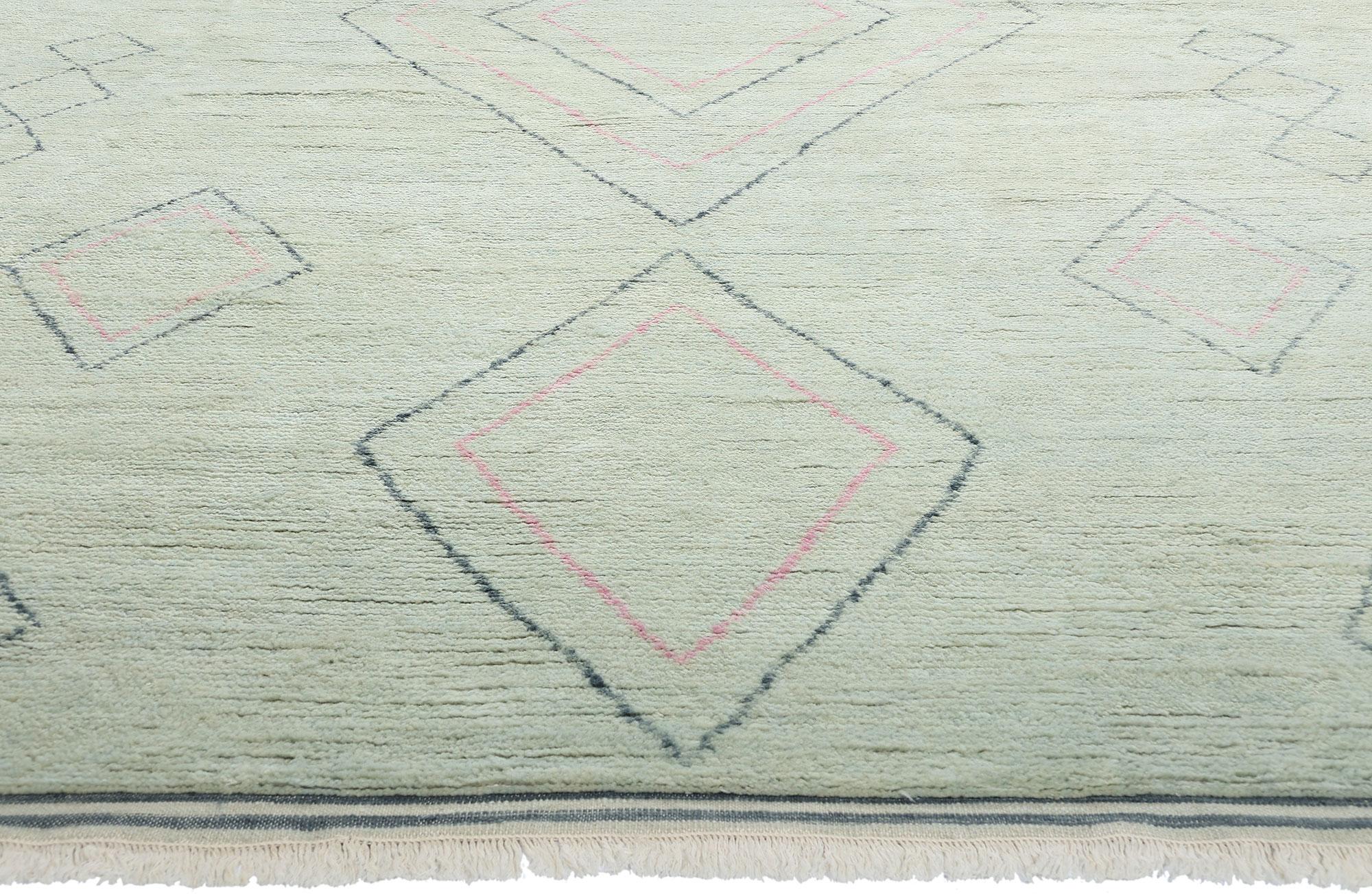 Indian New Light Green Celadon Contemporary Moroccan Area Rug For Sale