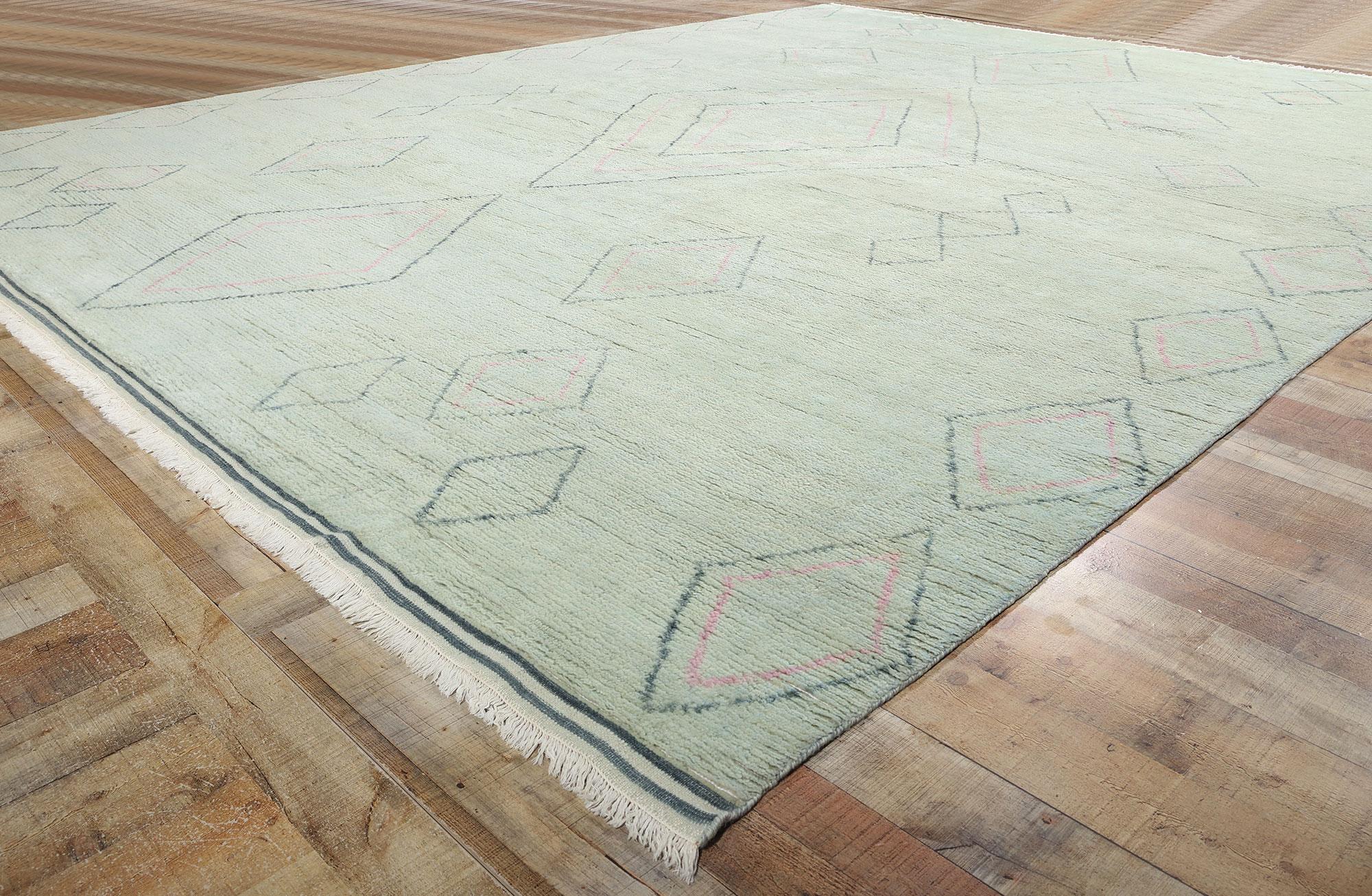 Wool New Light Green Celadon Contemporary Moroccan Area Rug For Sale