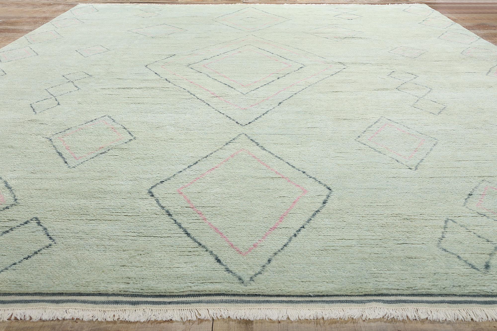 New Light Green Celadon Contemporary Moroccan Area Rug For Sale 1