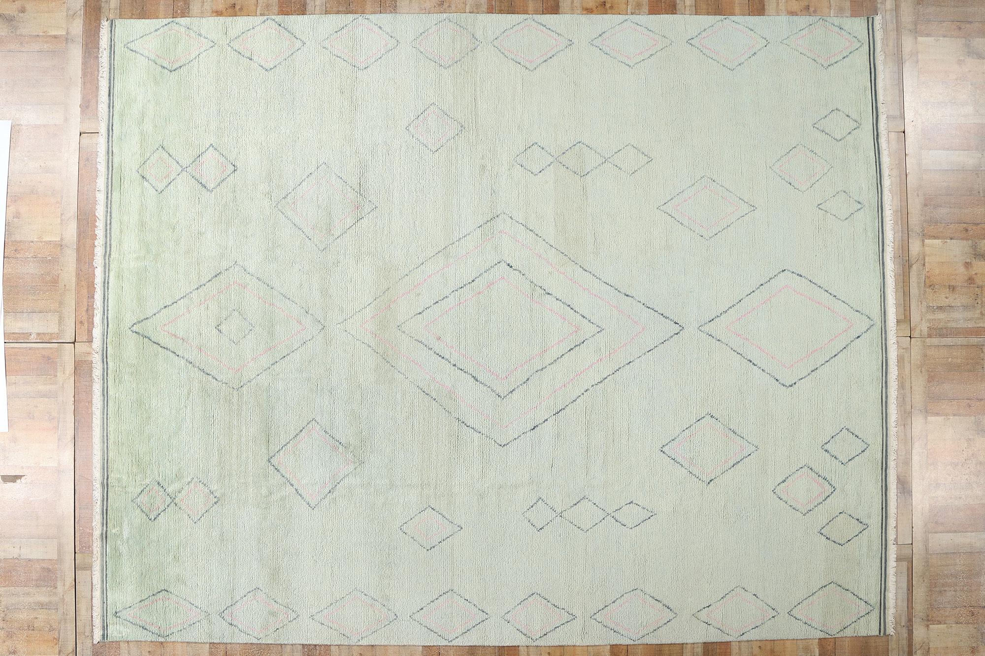 New Light Green Celadon Contemporary Moroccan Area Rug For Sale 2