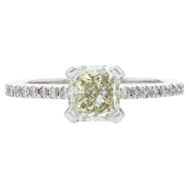 For Sale:  New Light Yellow Radiant Diamond 1.04 Engagement Ring, 14k White Gold Solitaire