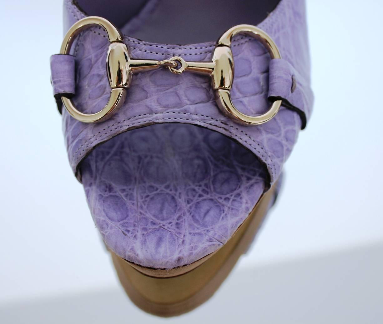 GORGEOUS GUCCI LILAC PLATFORM HIGH HEEL PEEP TOE

MADE OUT OF REAL CROCODILE SKIN - NO PRINT!

DETAILS:

    A GUCCI signature piece that will last you for years
    Perfect for the coming summer
    With light-gold hardware
    Typical horsebit
